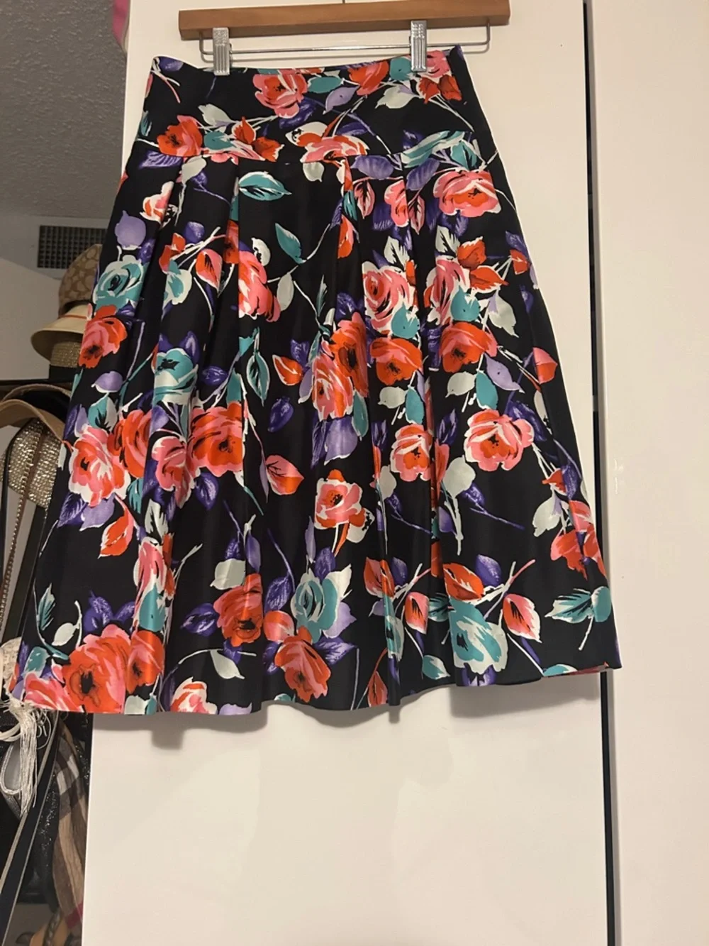 Express Black Floral Circle Skirt with Coral, Teal & Purple Blooms - Picture 4 of 8